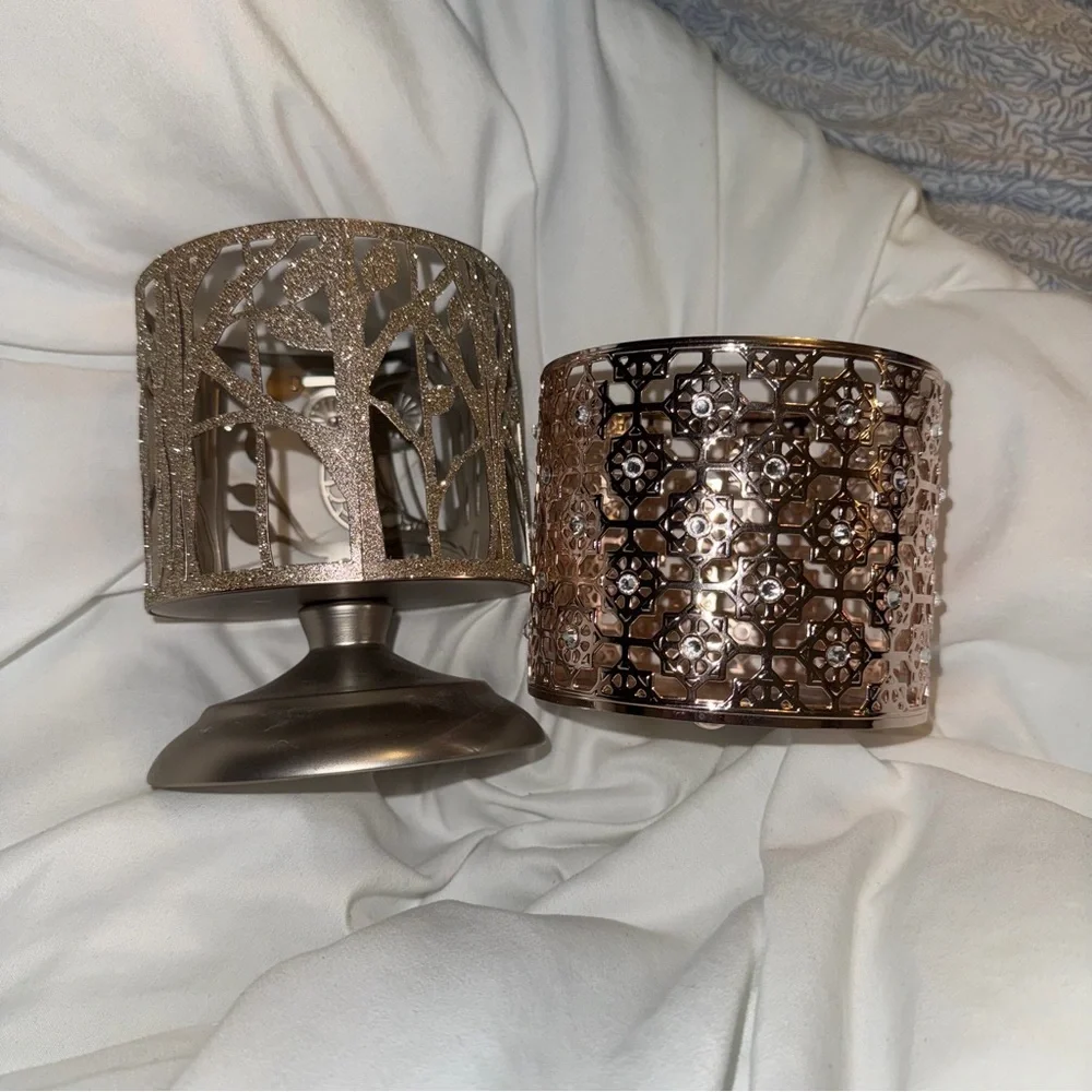 Bath & Body Works Elegant Silver and Gold‎ Owl Candle Holders